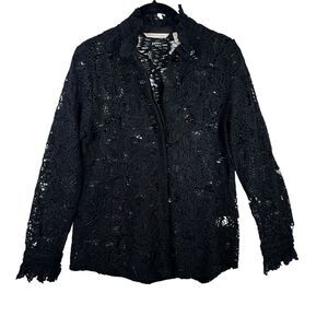 Soft Surroundings Black Lace Top Crochet Lace Whimsigoth Button Up Sz Petite XS